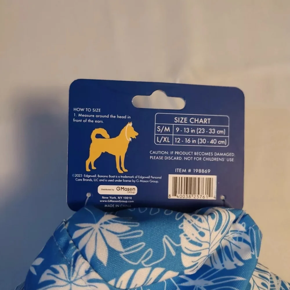 Banana Boat Bucket Hat With Drawstring For DOGS L/XL 12-16” In Blue & White